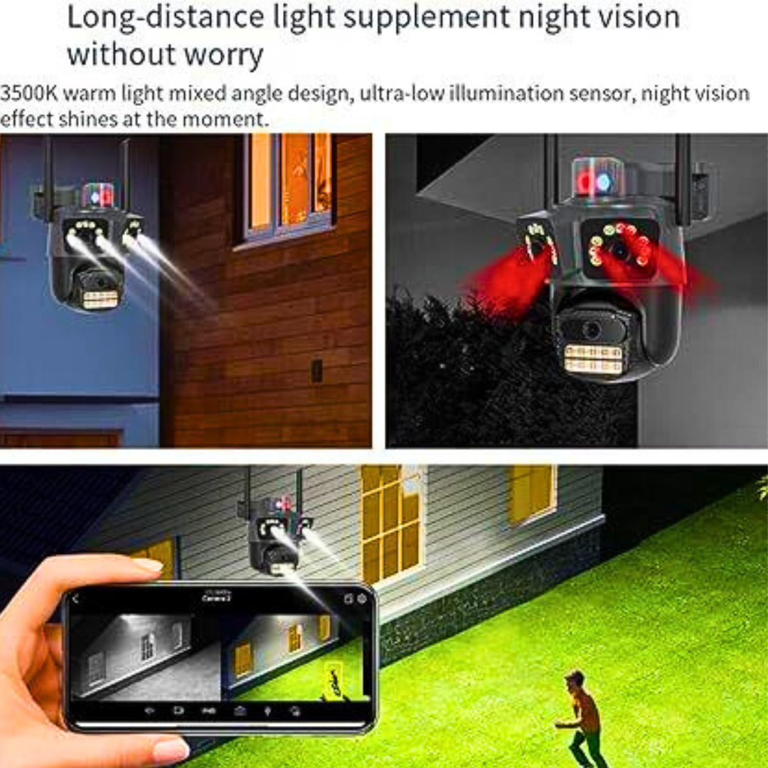 WiFi PTZ Sigurnosna Kamera sa 3 Kamere – 360° Nadzor, Noćni Vid, Detekcija Pokreta