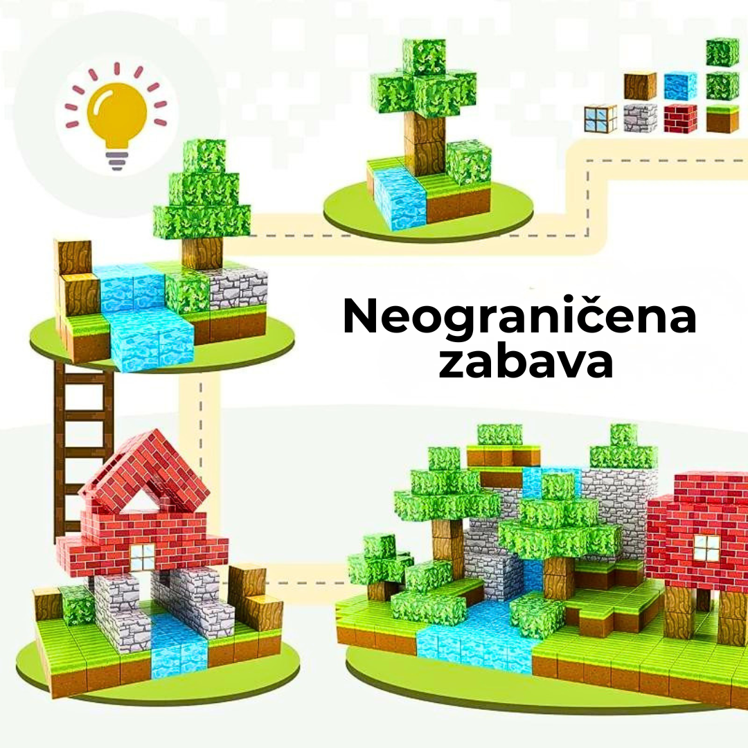 Minecraft Magnetne Kocke za Gradnju (100 delova) – STEM Edukativna Igračka za Decu