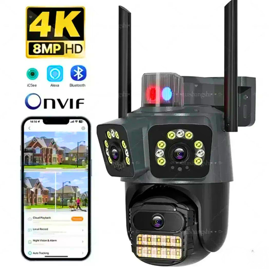 WiFi PTZ Sigurnosna Kamera sa 3 Kamere – 360° Nadzor, Noćni Vid, Detekcija Pokreta