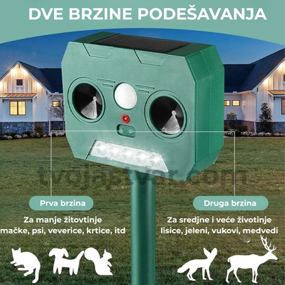 Solarni ultrazvučni rasterivač životinja sa LED svetlom – zaštita dvorišta i bašte