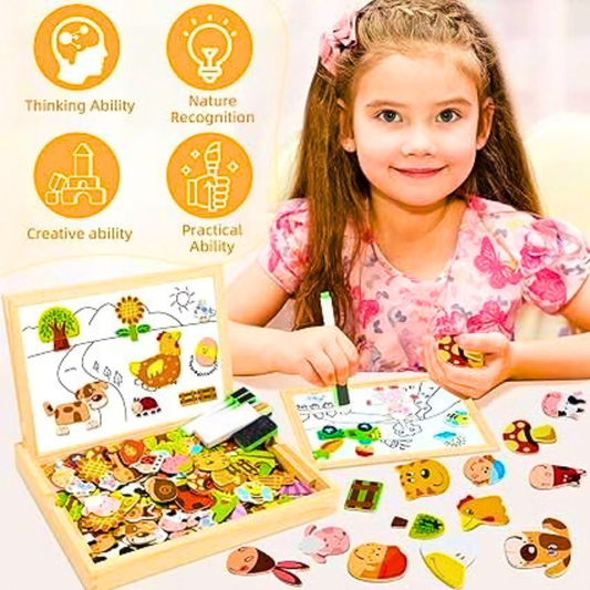 Montesori STEM Drvena Magnetna Tabla za Decu 2u1