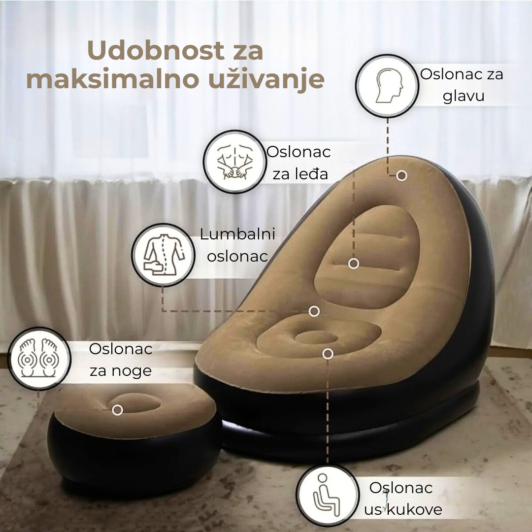 Lazy Bag Fotelja sa Tabureom – Ergonomska Fotelja za Maksimalnu Udobnost