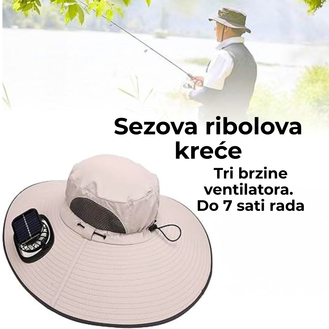 Šešir sa ventilatorom i solarnim punjenjem –za ribolov, kampovanje i rad na suncu