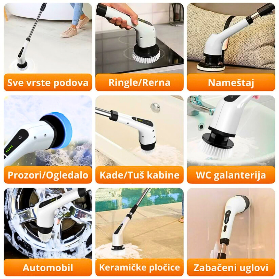 9u1 Električna Četka za Dubinsko Čišćenje – Teleskopska Drška, 25W, Bežična