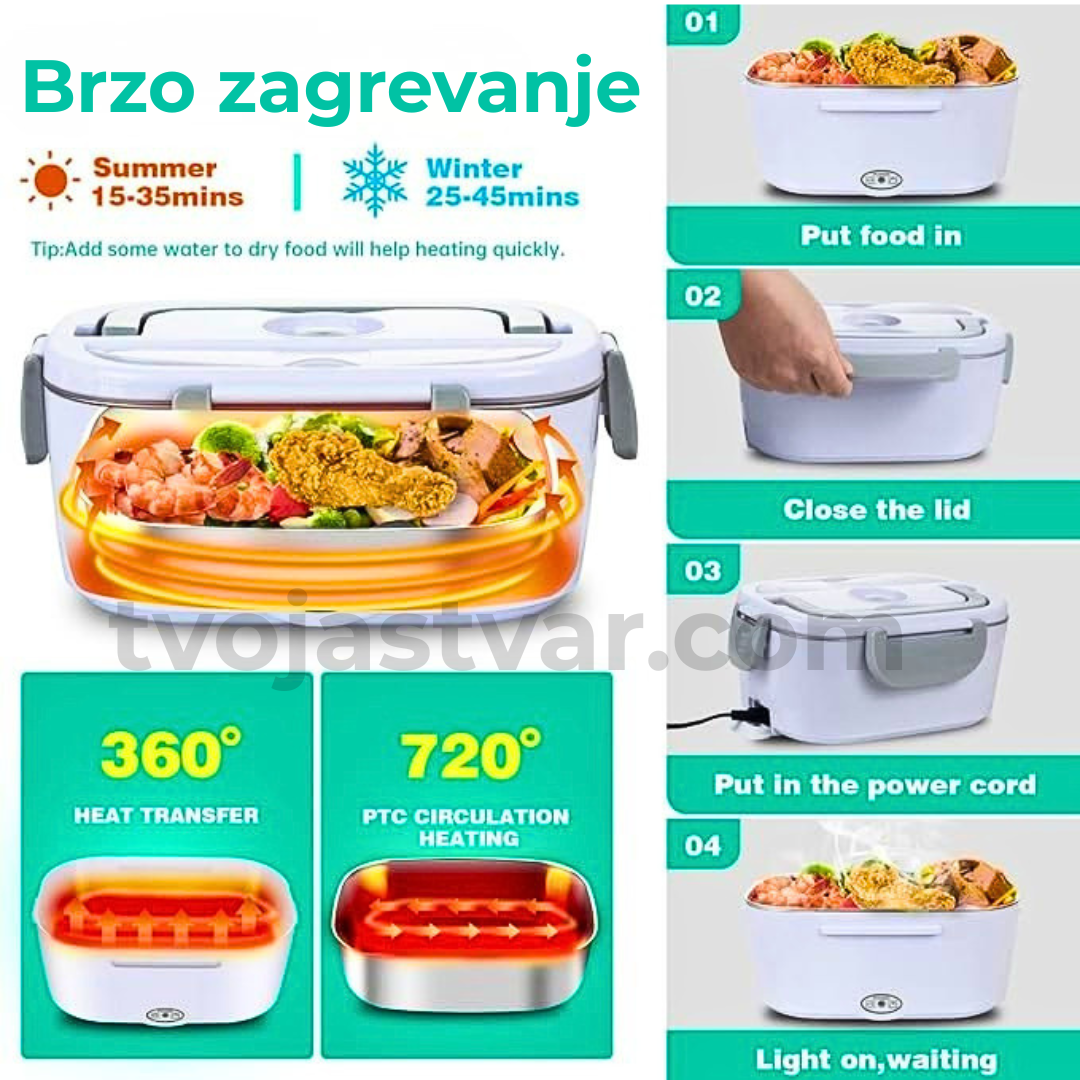 Električni Lunch Box za Zagrevanje Hrane – Prenosna Kutija za Topao Obrok (Auto + Struja)