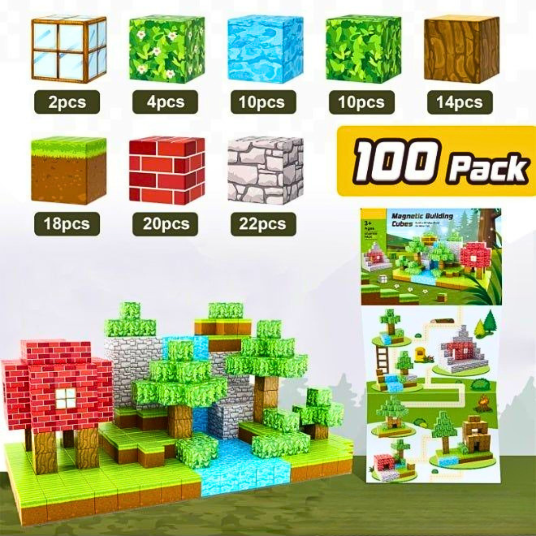 Minecraft Magnetne Kocke za Gradnju (100 delova) – STEM Edukativna Igračka za Decu
