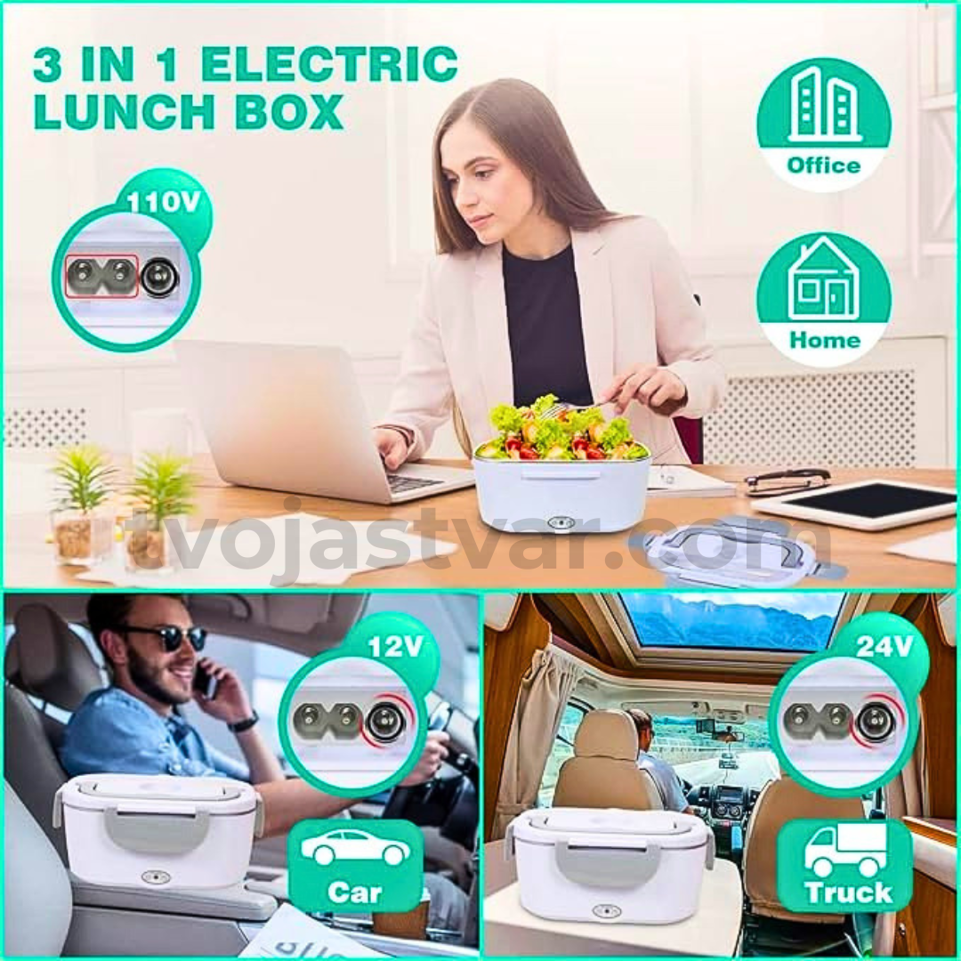 Električni Lunch Box za Zagrevanje Hrane – Prenosna Kutija za Topao Obrok (Auto + Struja)