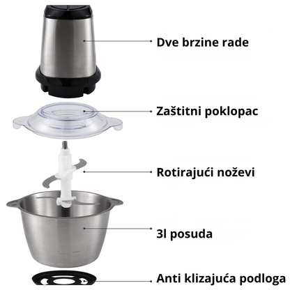 Električni secko za meso i povrće 3L – brzo seckanje bez napora