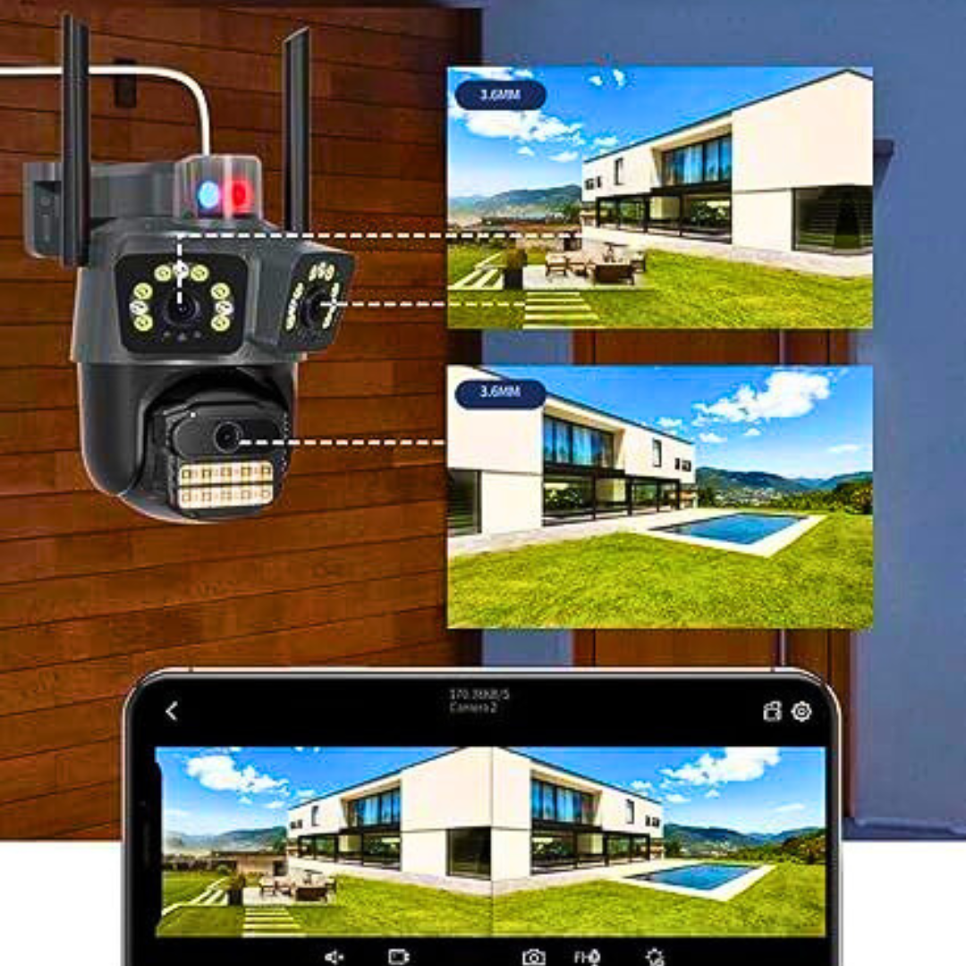 WiFi PTZ Sigurnosna Kamera sa 3 Kamere – 360° Nadzor, Noćni Vid, Detekcija Pokreta