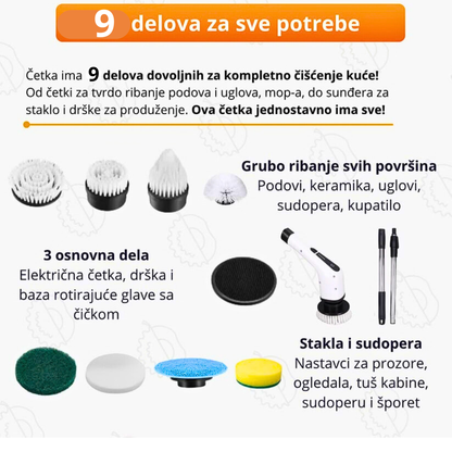 9u1 Električna Četka za Dubinsko Čišćenje – Teleskopska Drška, 25W, Bežična