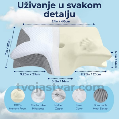 Ergonomski ortopedski jastuk od memorijske pene za vrat i kičmu